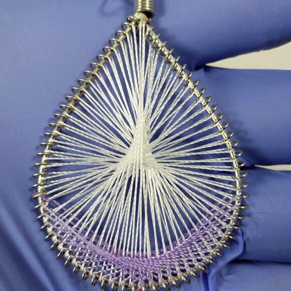 Handcrafted Silver Wire Teardrop Earrings White Purple Thread Accent – Jewelry - Picture 6 of 9
